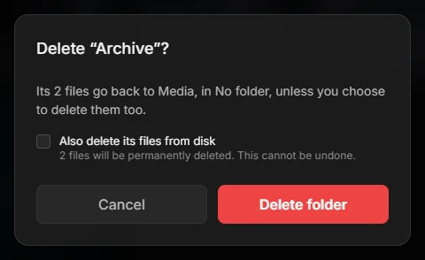 The delete question for a folder that holds files