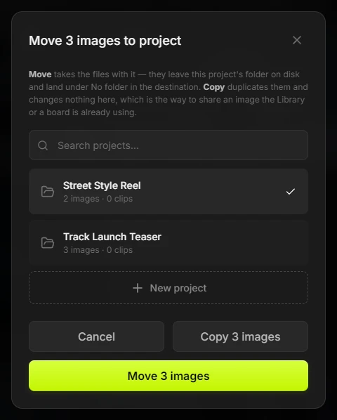 Move images to another project