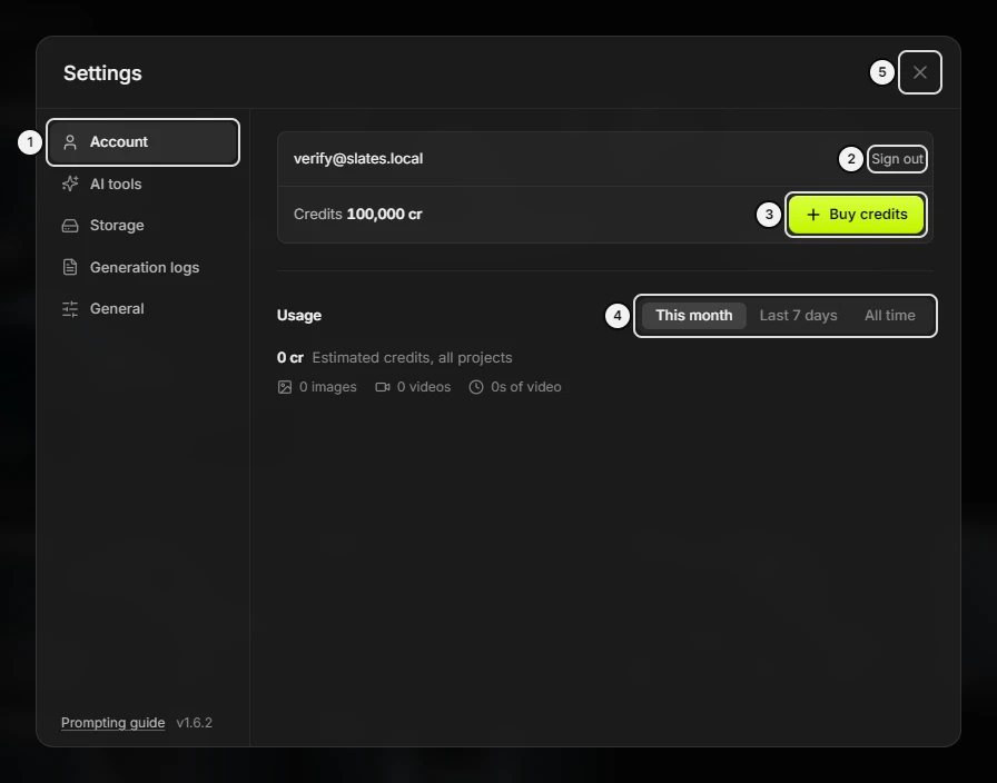 Settings: the Account pane