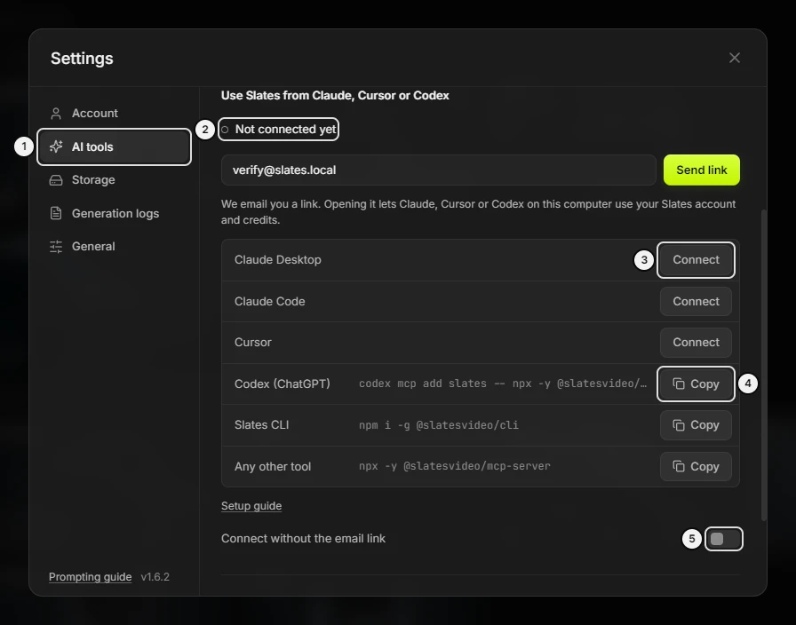 Settings: the AI tools pane